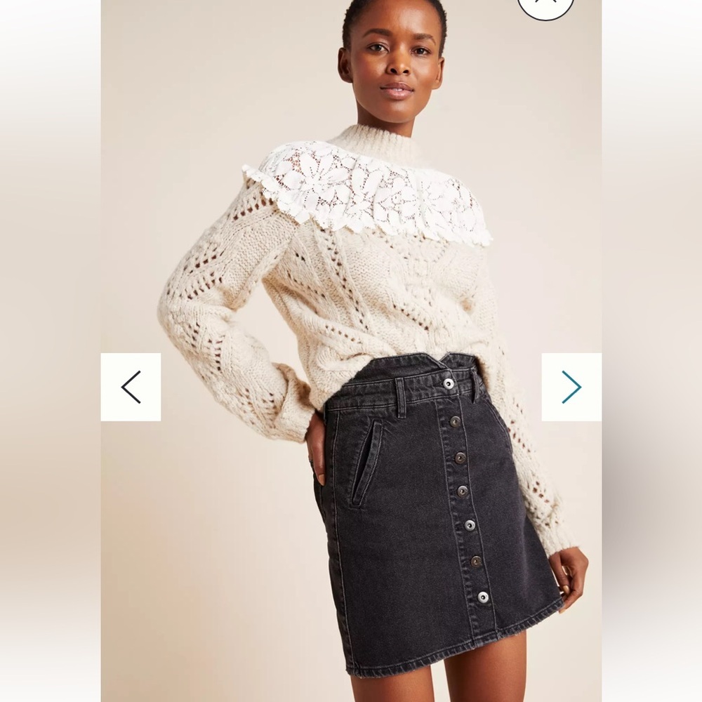 PILCRO FOR ANTHROPOLOGIE BUTTON FRONT HIGH WAISTED MINI SKIRT WASHED BLACK DENIM - Picture 7 of 14